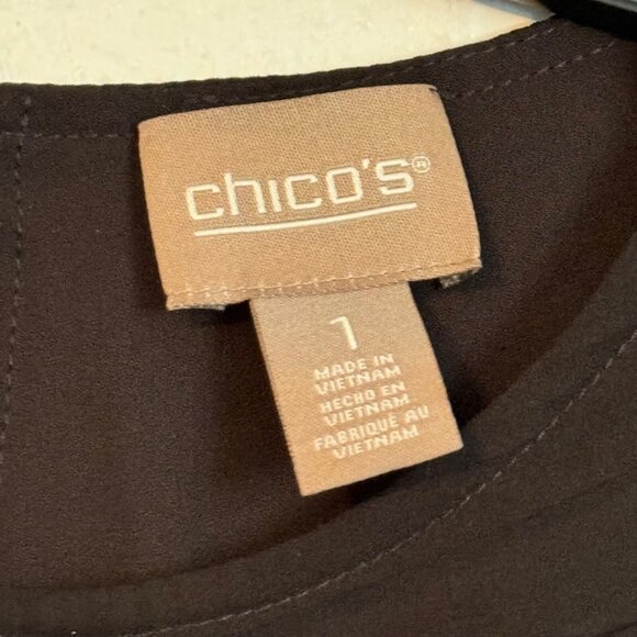 Chicos Black Textured 3/4 Sleeve Layered Blouse Size M Polyester Womens Top - Picture 3 of 12